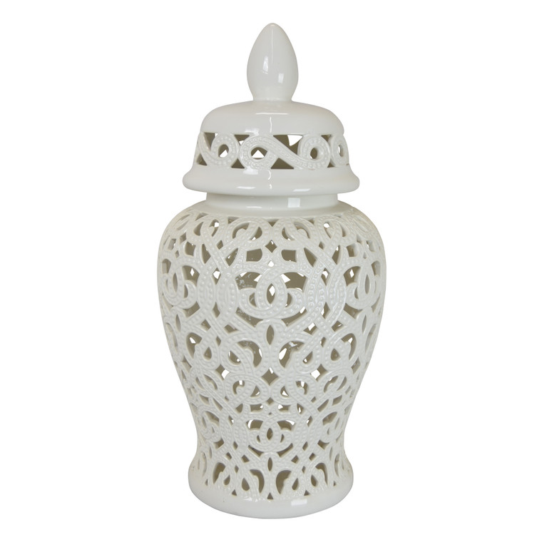 Temple Jar - White In White Porcelain PBTH92807 By Plutus