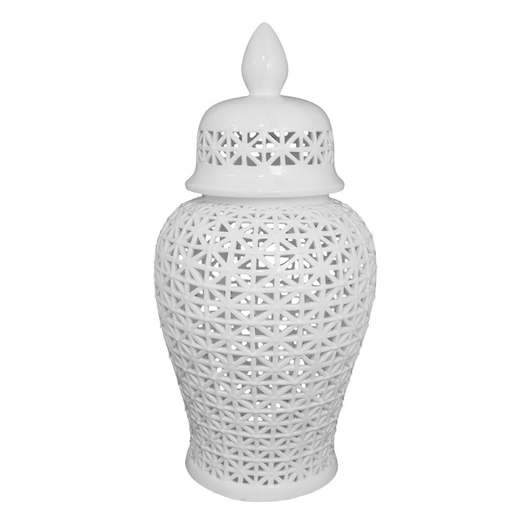 Ceramic Temple Jar In White Porcelain PBTH93520 By Plutus