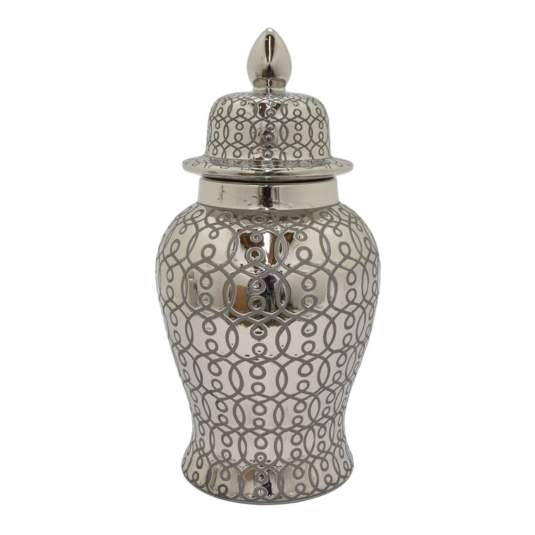 Ceramic Temple Jar - Silver In Silver Porcelain PBTH94371 By Plutus
