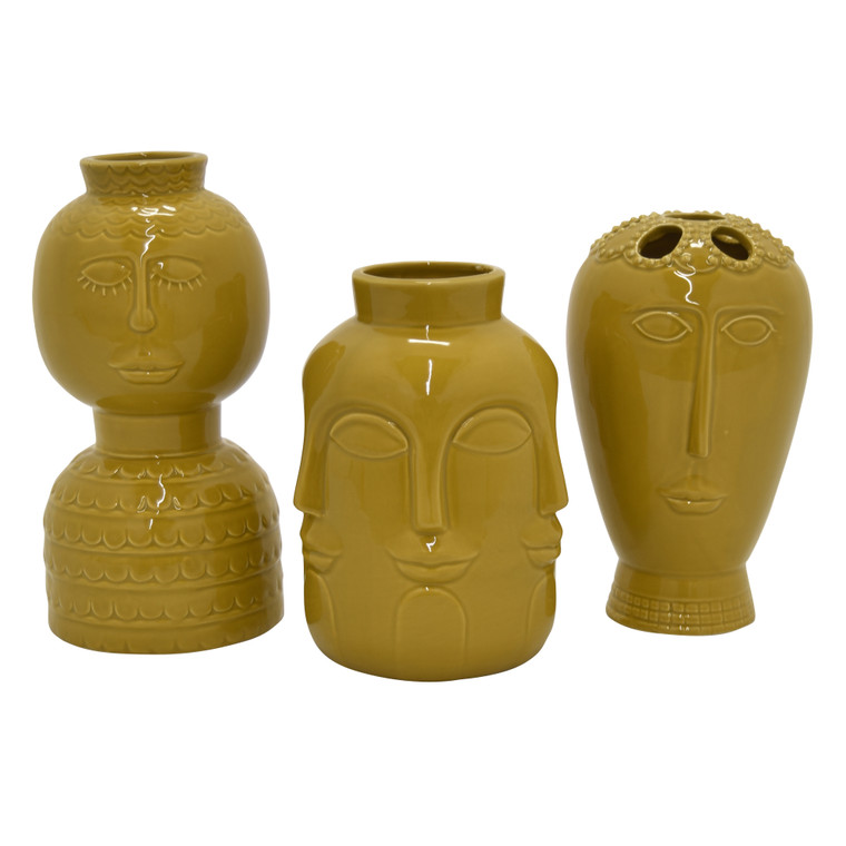 Ceramic Vase In Yellow Porcelain (Set Of 3) PBTH93492 By Plutus
