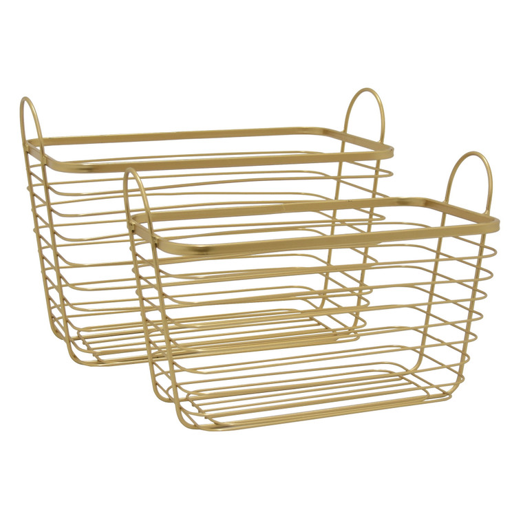 Metal Basket (Set Of 2) In Gold Metal PBTH92236 By Plutus