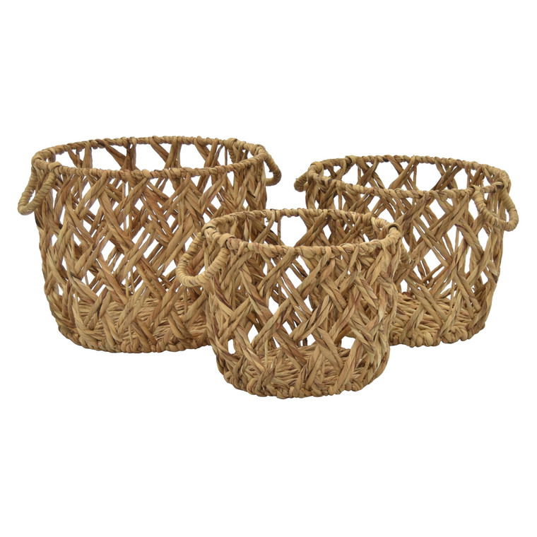 Waterhyacinth Basket In Brown Natural Fiber (Set Of 3) PBTH92653 By Plutus