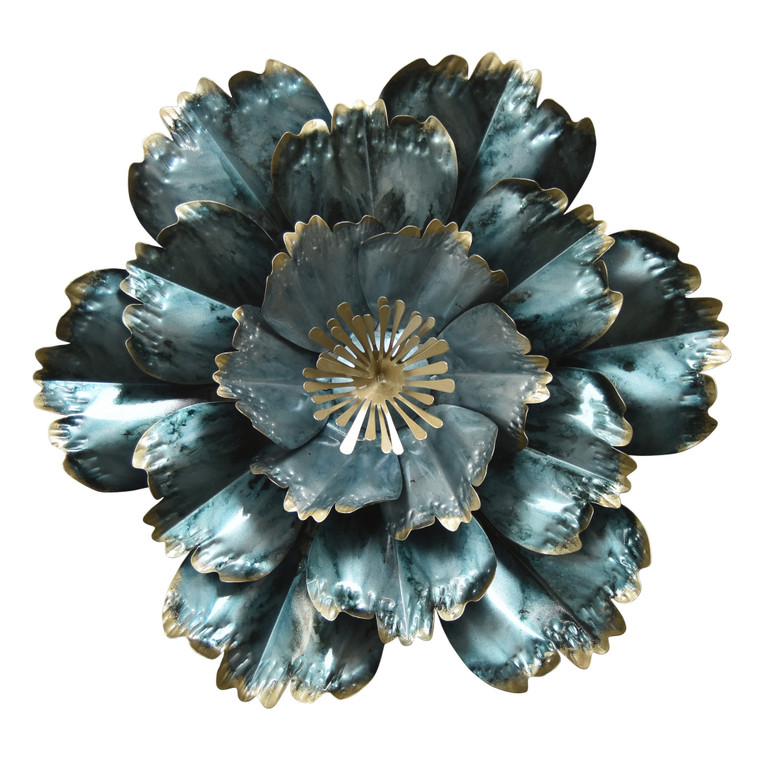 Flower Wall Decor In Blue Metal PBTH92572 By Plutus