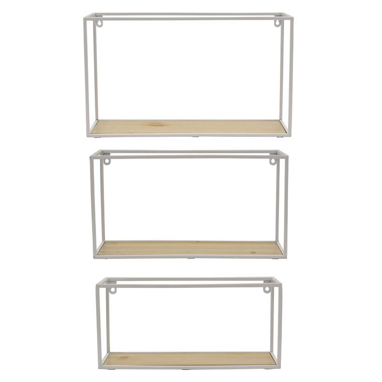 Metal/Wood Wall Storage In White Metal (Set Of 3) PBTH92069 By Plutus