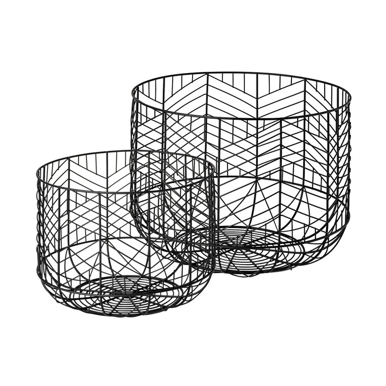 Homeroots Set Of Two Black Metal Wire Chevron Bowls 392173