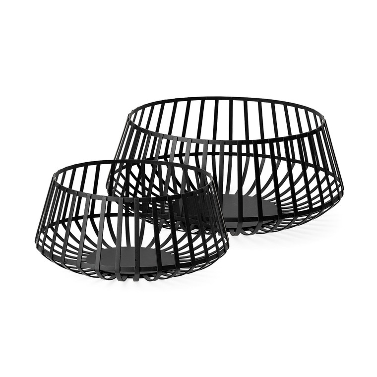 Homeroots Set Of Two Black Metal Wire Decorative Bowls 392178