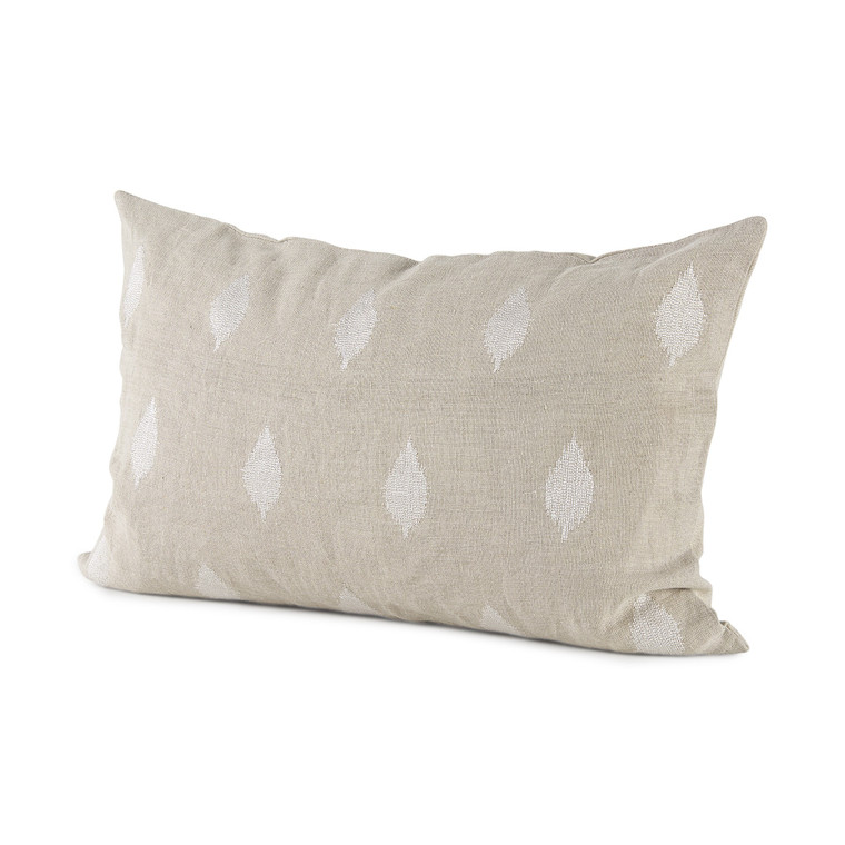 Homeroots Beige And White Patterned Lumbar Pillow Cover 392313