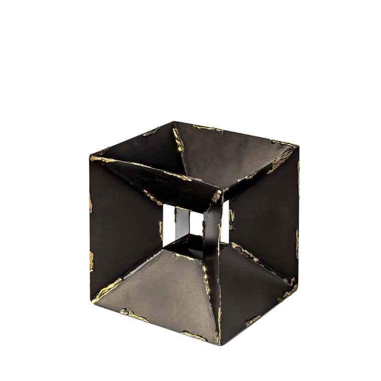 Homeroots Petite Black Metal Cube Shaped Sculpture 392554