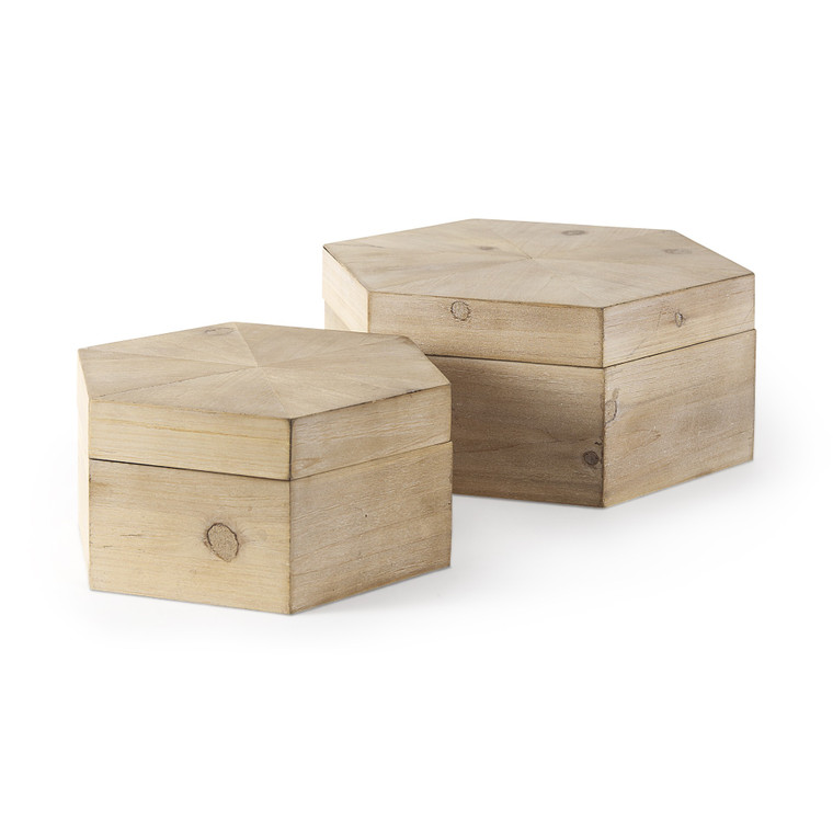 Homeroots Set Of Two Hexagonal Wooden Boxes 392585