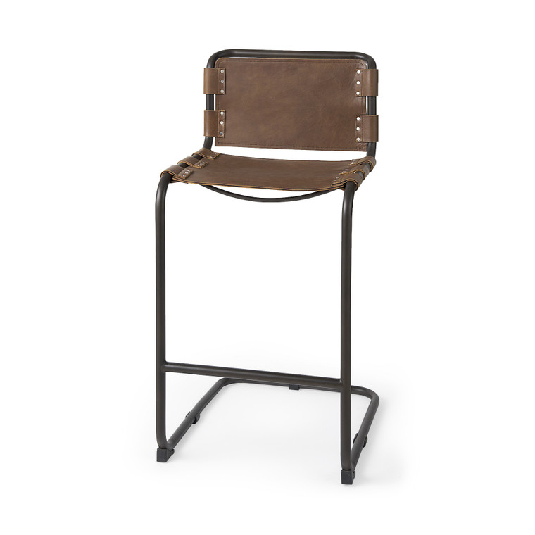 Homeroots Light Brown Leather Iron Framed Bar Stool 393444