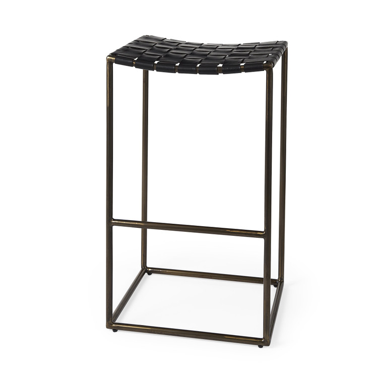 Homeroots Black Woven Leather Bar Stool 393447
