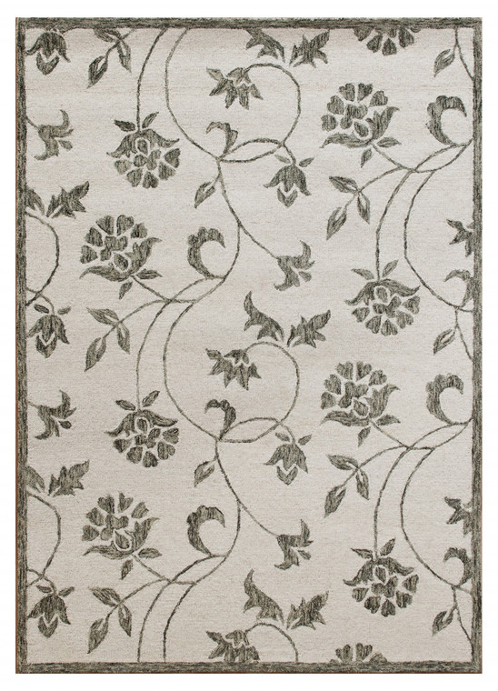 Homeroots 7' X 9' Gray And Ivory Filigree Area Rug 393708