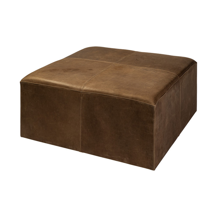 Homeroots Brown Leather Wrapped Ottoman 394245