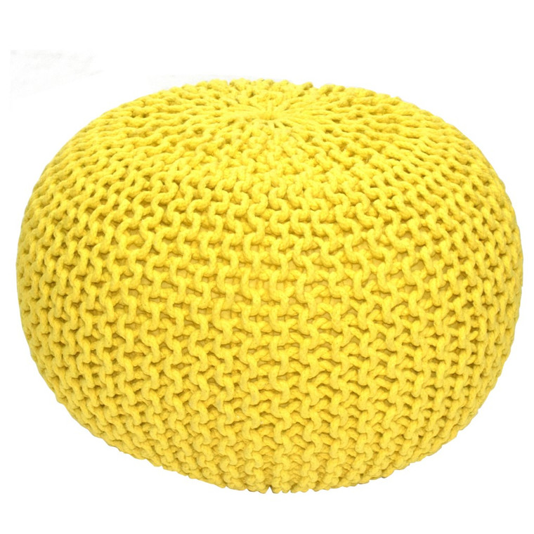 Homeroots Cotton Zig Zag Knitted Golden Yellow Pouf Ottoman 394454