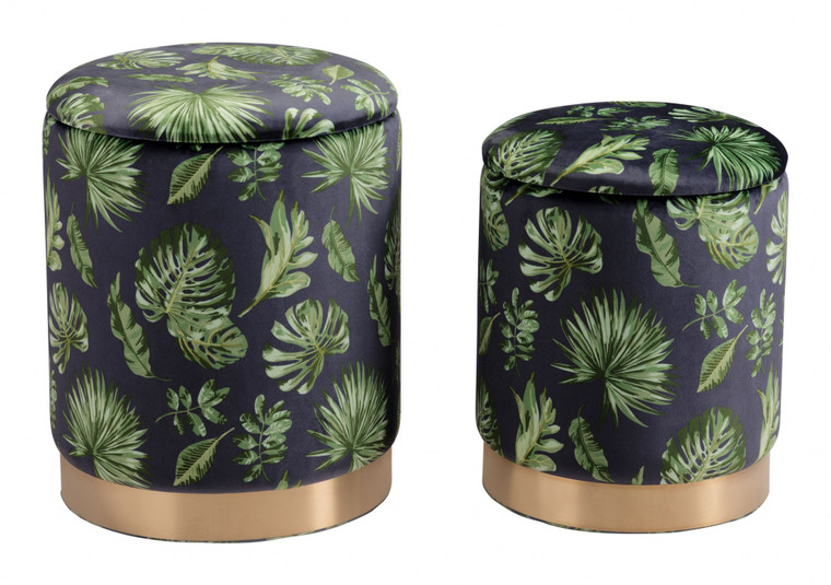 Homeroots Set Of Two Palm Leaf And Rose Gold Storage Ottomans 394543