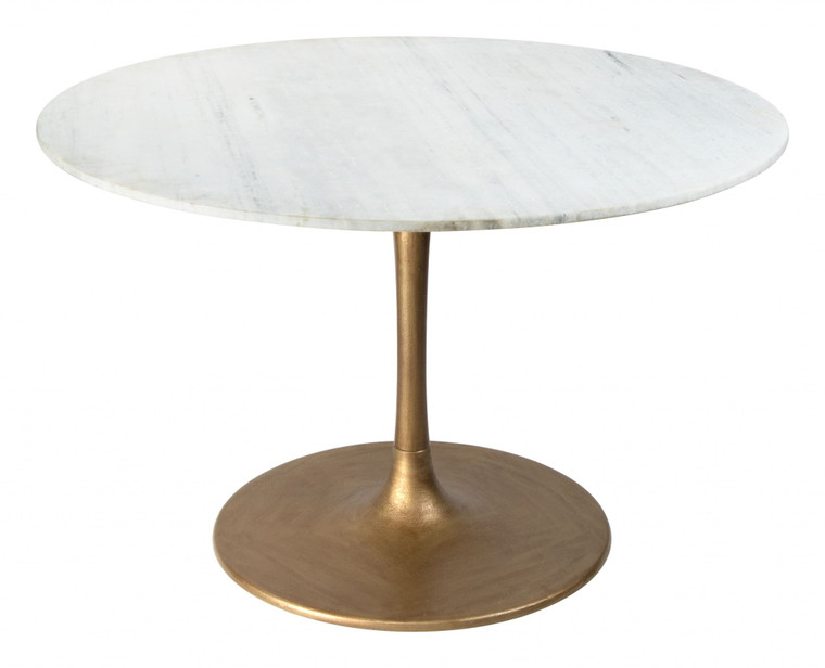 Homeroots White Marble And Gold Round Pedestal Dining Table 394609