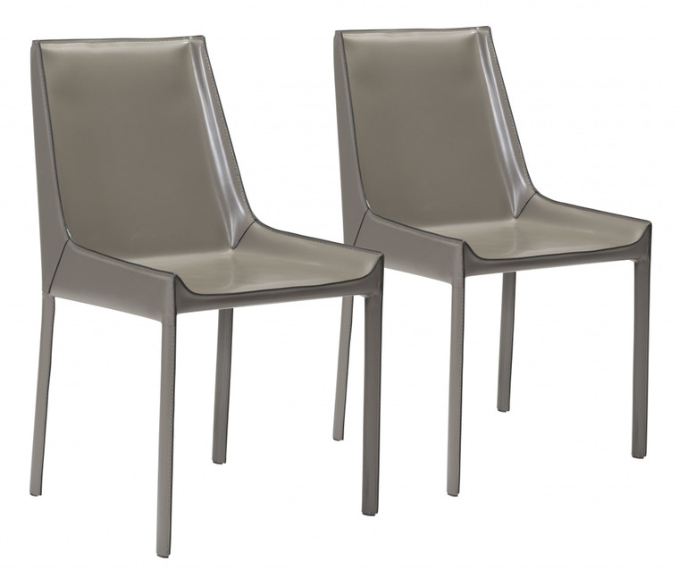 Homeroots Set Of Two Gray Faux Leather Dining Chairs 394638