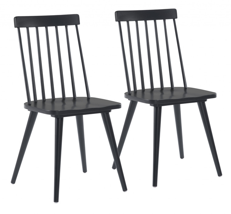 Homeroots Set Of Two Modern Black Armless Spindle Dining Chairs 394756