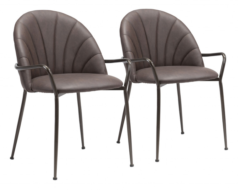 Homeroots Set Of Two Brown Faux Leather Arch Dining Chairs 394759