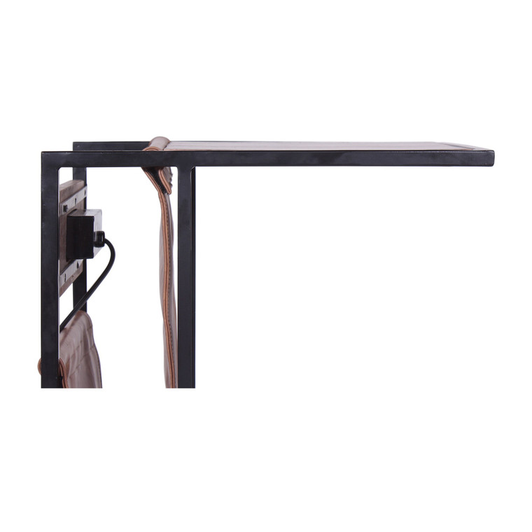 Homeroots Modern Dark Wood And Metal End Or Side Table With Usb And Magazine Storage 394801