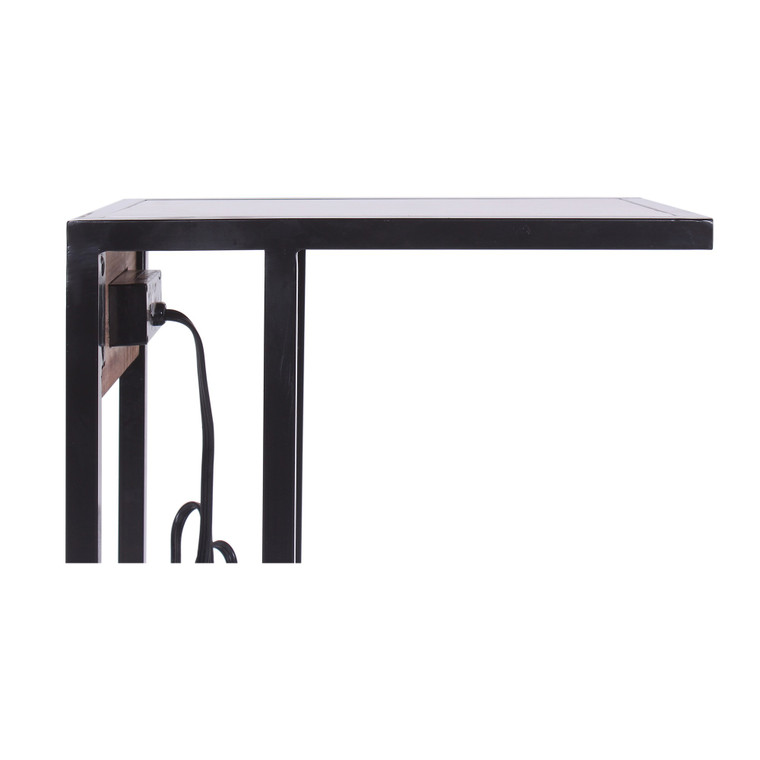 Homeroots Modern Dark Wood And Metal End Or Side Table With Usb 394804