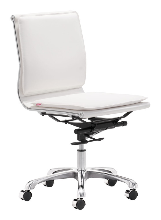Homeroots White Faux Leather Armless Executive Rolling Office Chair 394934