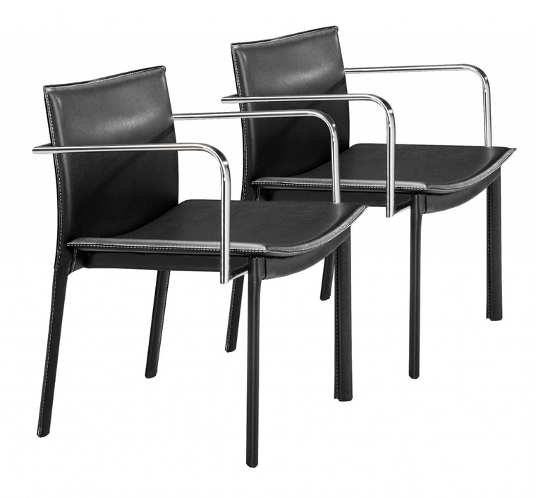 Homeroots Set Of Two Chrome Black Faux Leather Armchairs 394937