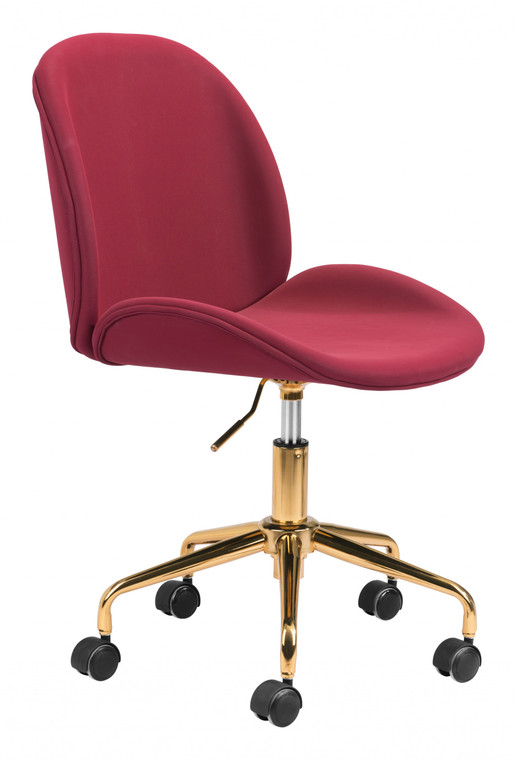 Homeroots Contempo Red Velvet And Gold Rolling Office Chair 394949