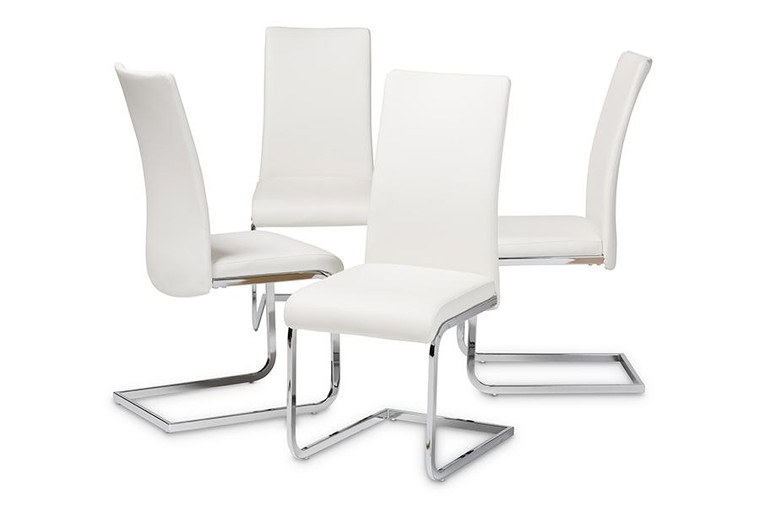 Baxton Studio Cyprien Modern And Contemporary Dining Chair 140919-White-4PC-Set