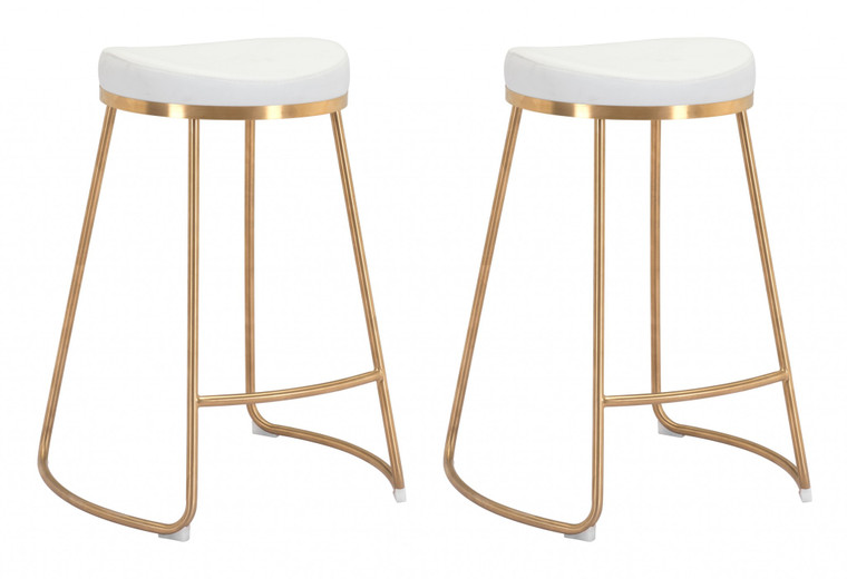Homeroots Set Of Two White And Gold Modern Glam Geo Backless Counter Stools 396783