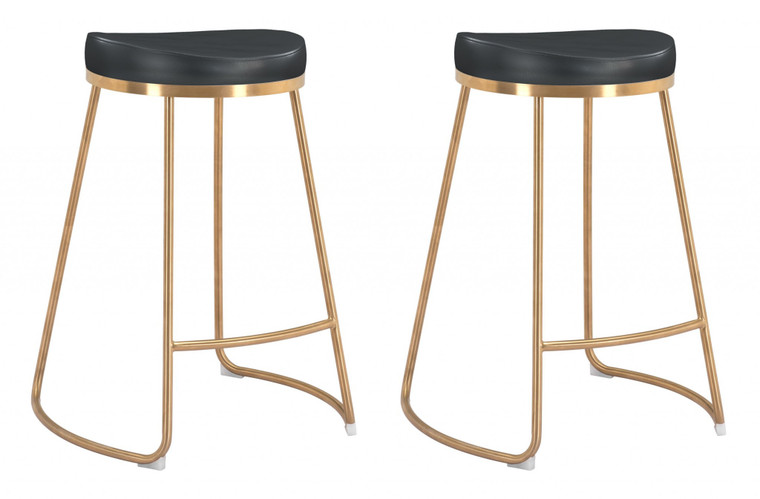 Homeroots Set Of Two Black And Gold Modern Glam Geo Backless Counter Stools 396785