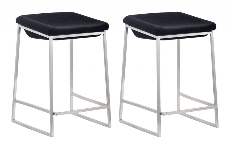 Homeroots Set Of Two Dark Gray And Stainless Indented Counter Stools 396790