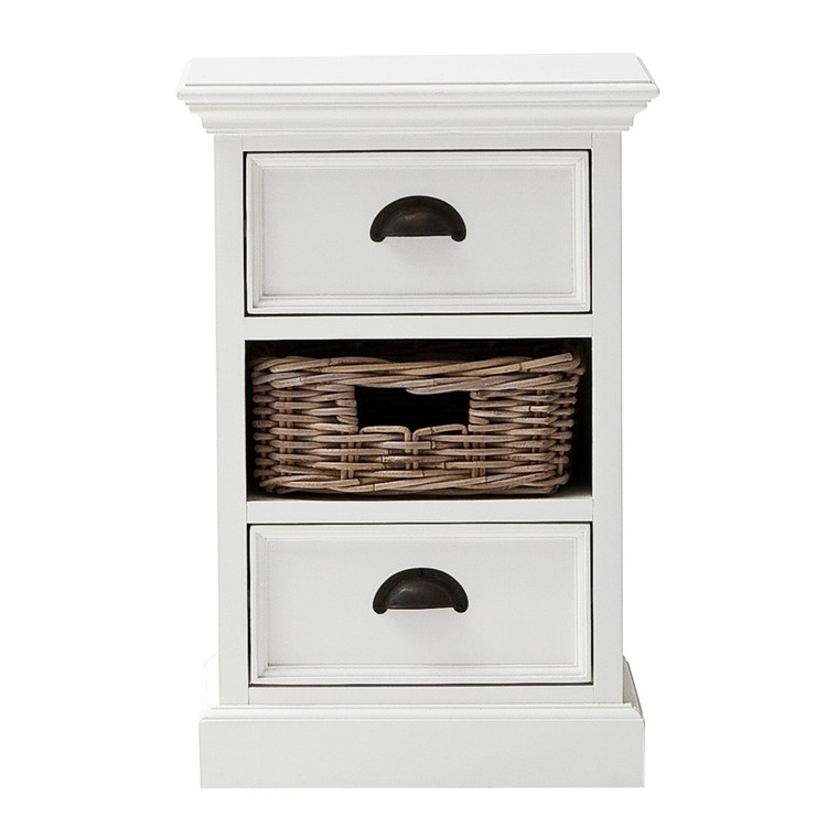Homeroots Classic White Two Drawer Nightstand Unit With Basket 397615