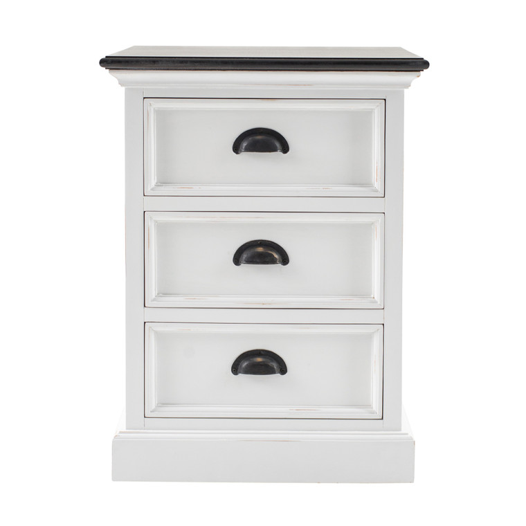 Homeroots Distressed White And Deep Brown Three Drawer Nightstand 397619