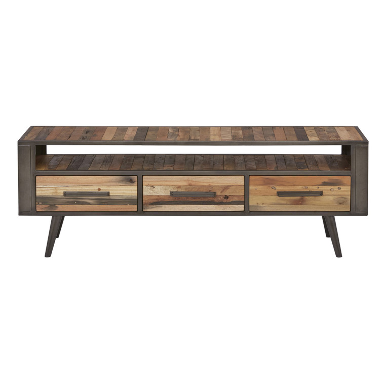 Homeroots Rustic Natural Wood Tv Stand With Three Drawers 397684