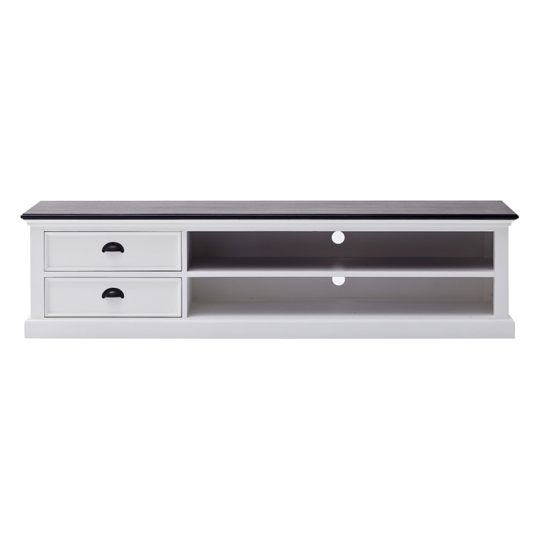 Homeroots 71" Classic White And Black Entertainment Unit With Two Drawers 397710