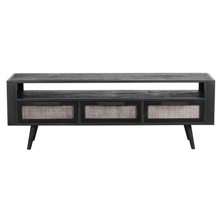 Homeroots Rustic Black And Rattan Tv Stand With Three Drawers 397764