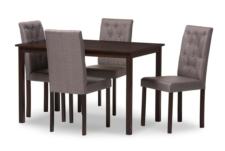 Baxton Studio 5-Piece Dark Brown Finished Grey Upholstered Dining Set 