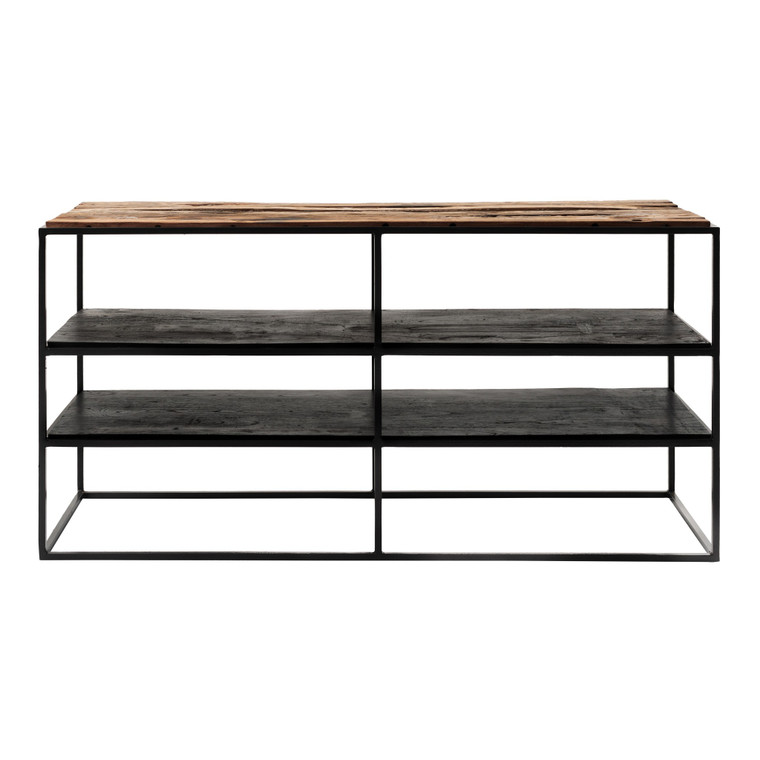 Homeroots 44" Modern Rustic Wood And Black Metal Open Tv Stand 397769