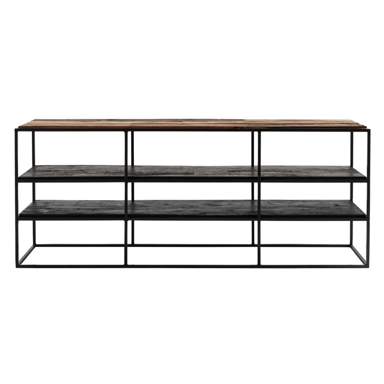 Homeroots 55" Modern Rustic Wood And Black Metal Open Tv Stand 397770