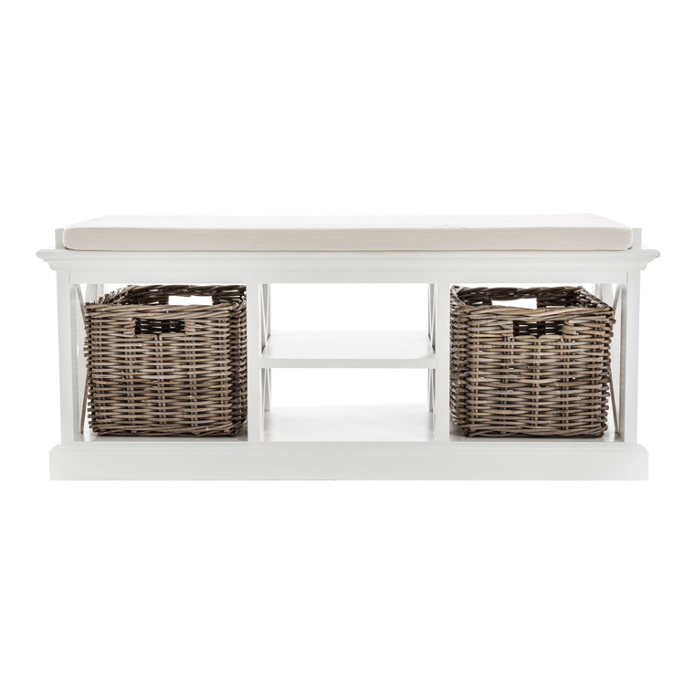 Homeroots Classic White Bench And Basket Set 397794