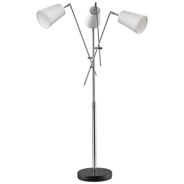 Homeroots Cerberus 3-Light Polished Chrome Adjustable Arm Floor Lamp With Coarse Cream Linen Shades 397924