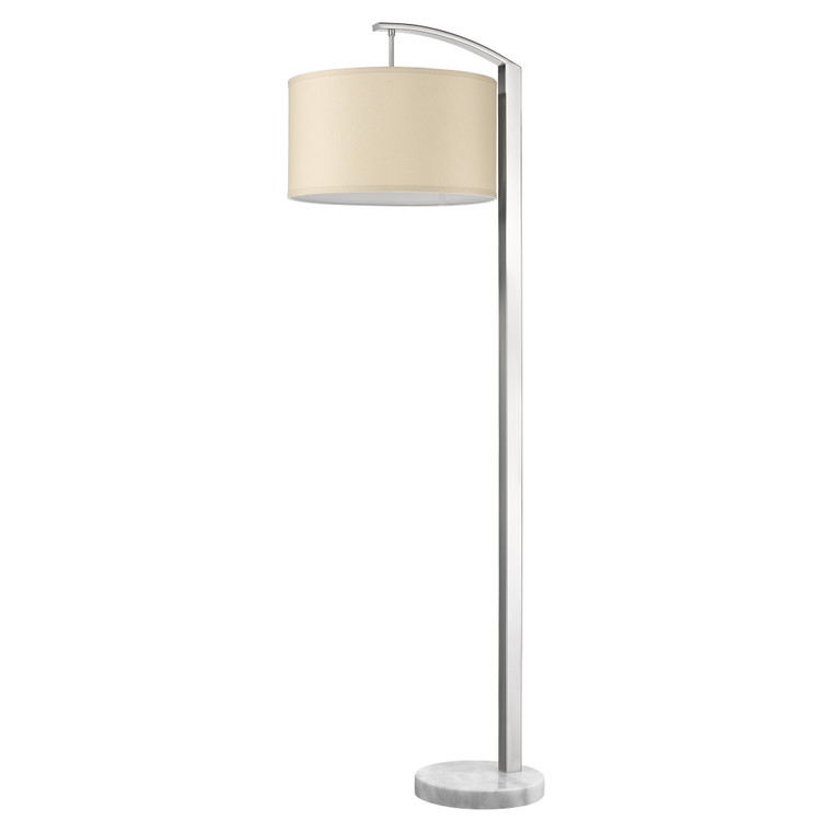 Homeroots Station 1-Light Brushed Nickel Floor Lamp With Coarse Ivory Linen Shade 397944