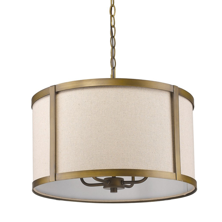 Homeroots Jessica 4-Light Raw Brass Drum Pendant With Metal Rimmed Fabric Shade 398088