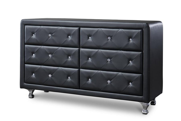 Baxton Studio Luminescence Black Faux Leather Upholstered Dresser BBT2030-Dresser-Black