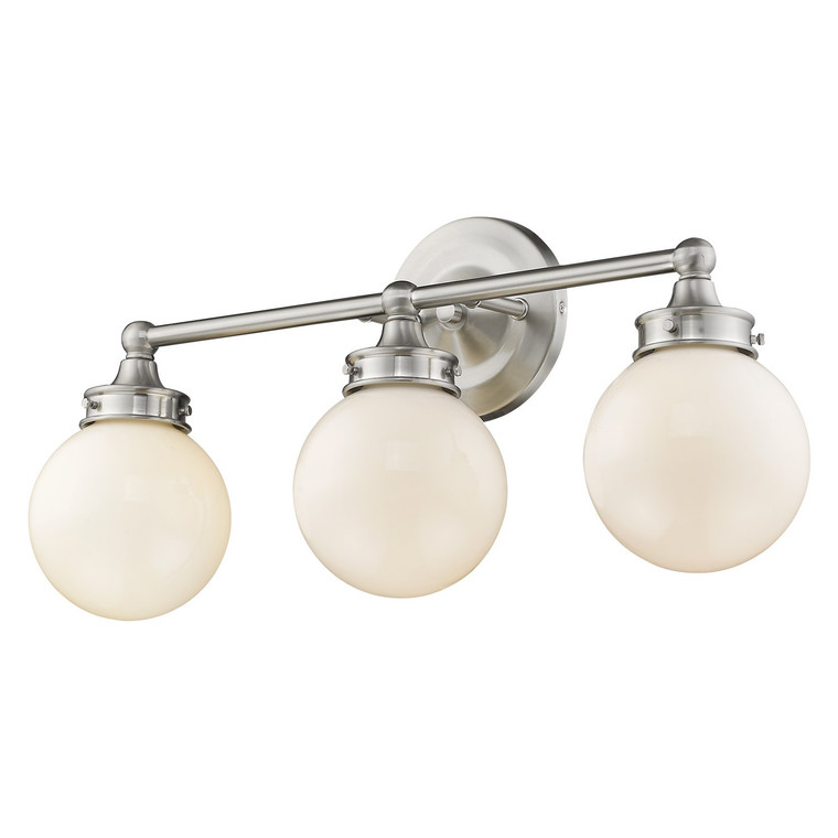 Homeroots Fairfax 3-Light Satin Nickel Vanity With White Globe Shades 398771