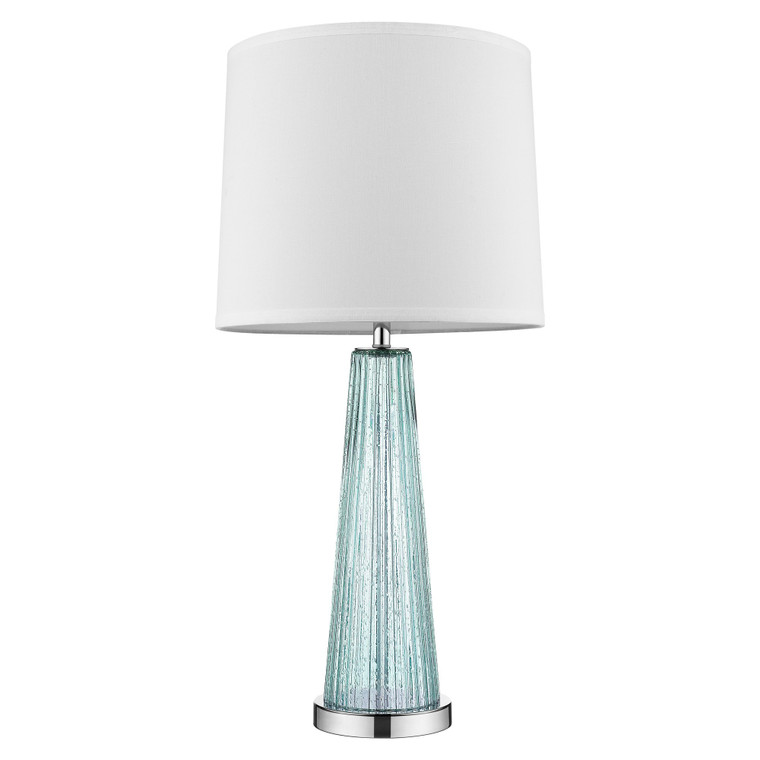 Homeroots Chiara 1-Light Seafoam Glass And Polished Chrome Table Lamp With Off White Shantung Shade 399126