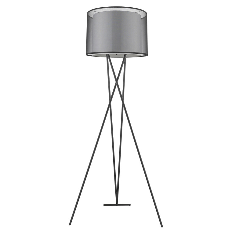 Homeroots Trition 1-Light Matte Black Tripod Floor Lamp With Smoke Gray Shantung Double Shade 399186