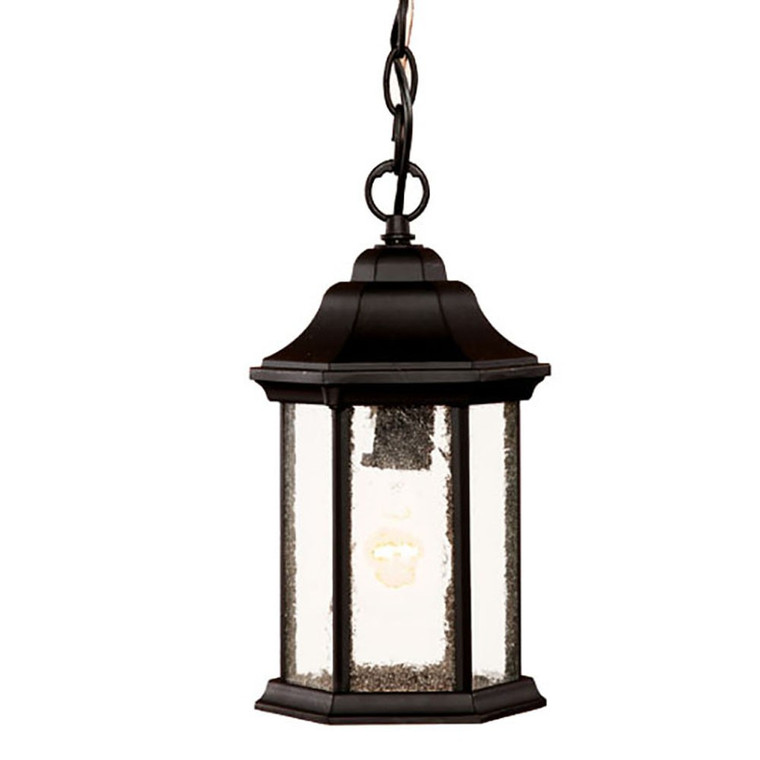 Homeroots Madison 1-Light Matte Black Hanging Light With Seeded Glass 399189
