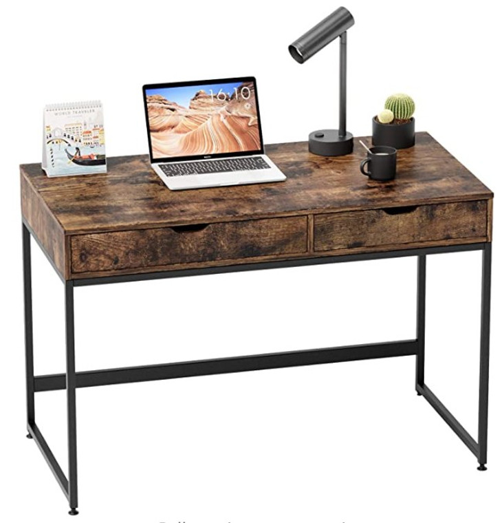 Homeroots 43" Modern Rustic Brown And Black Two Drawer Desk 399571